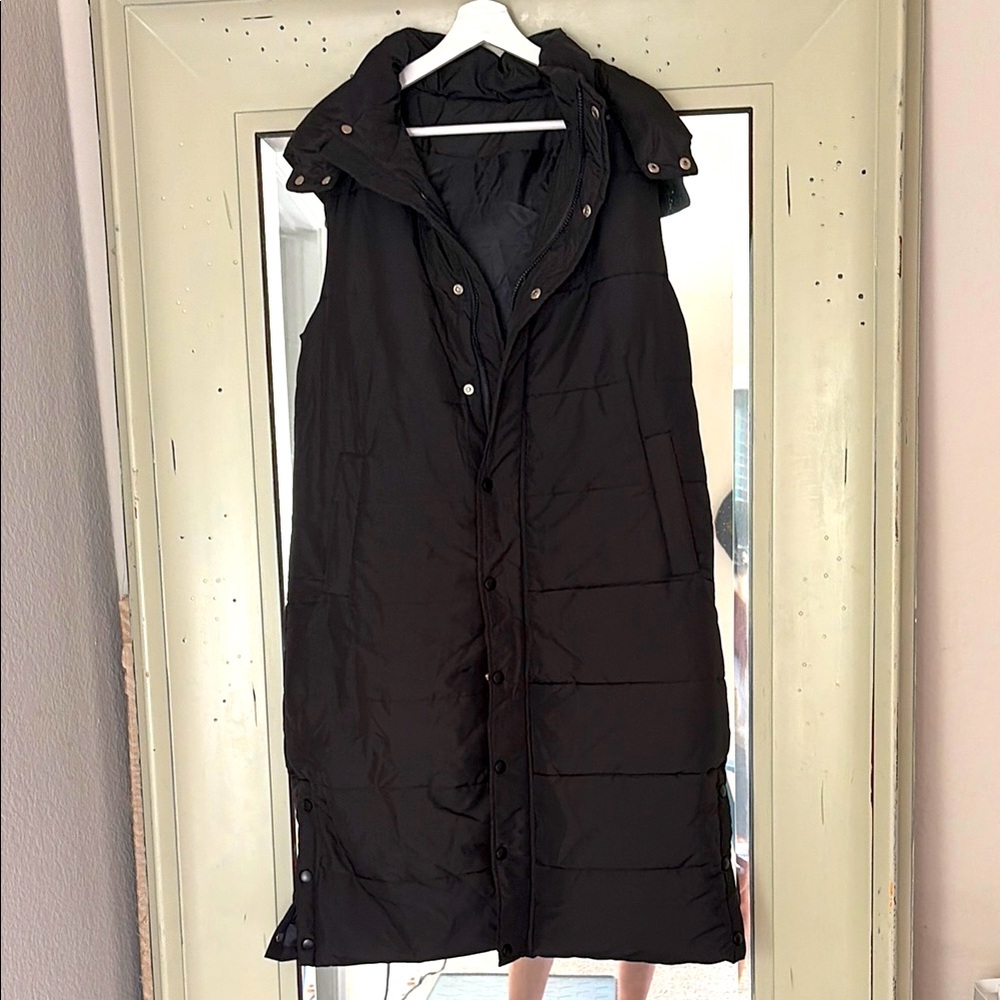 New Black Long Quilted Puffer Vest Coat - Women